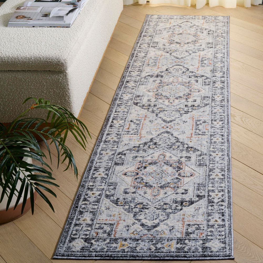 SAFAVIEH Scarlett 2 ft. x 8 ft. Dark Gray/Ivory Rust Medallion Border ...