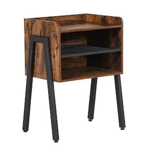 Side End Table Furniture with 2-Tier Open Storage Compartments Brown Nightstand Wooden Rectangle, 18.3" X 23.6" X 11.8"