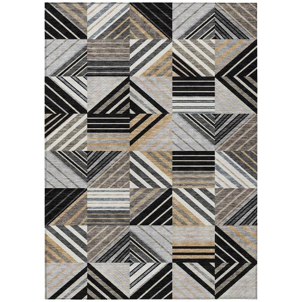 Chantille Machine Washable Indoor/Outdoor Abstract ACN2399 Black 9 ft. x 12 ft. Area Rug