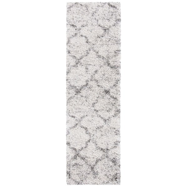 Hudson Shag 2 ft. x 8 ft. Ivory/Gray Trellis Runner Rug