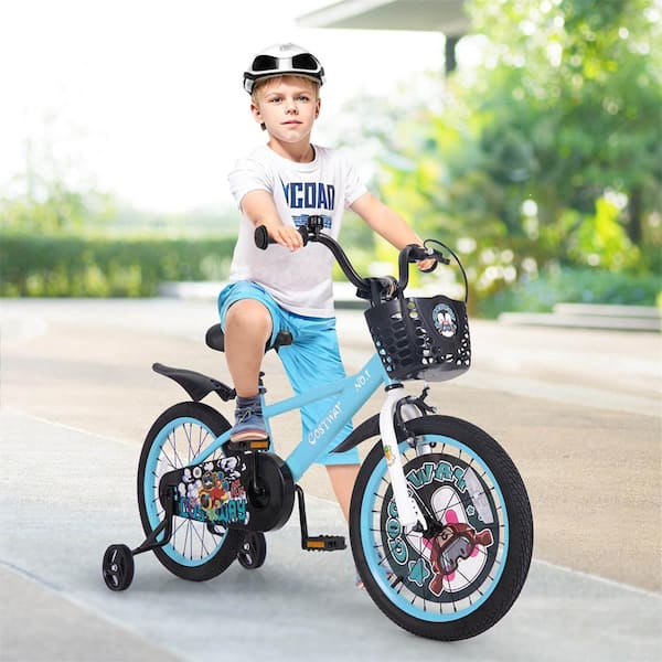 18 in. Kid's Bike for 4-Years to 8-Years Old with Height-Adjustable Handlebar and Saddle Handbrake Blue