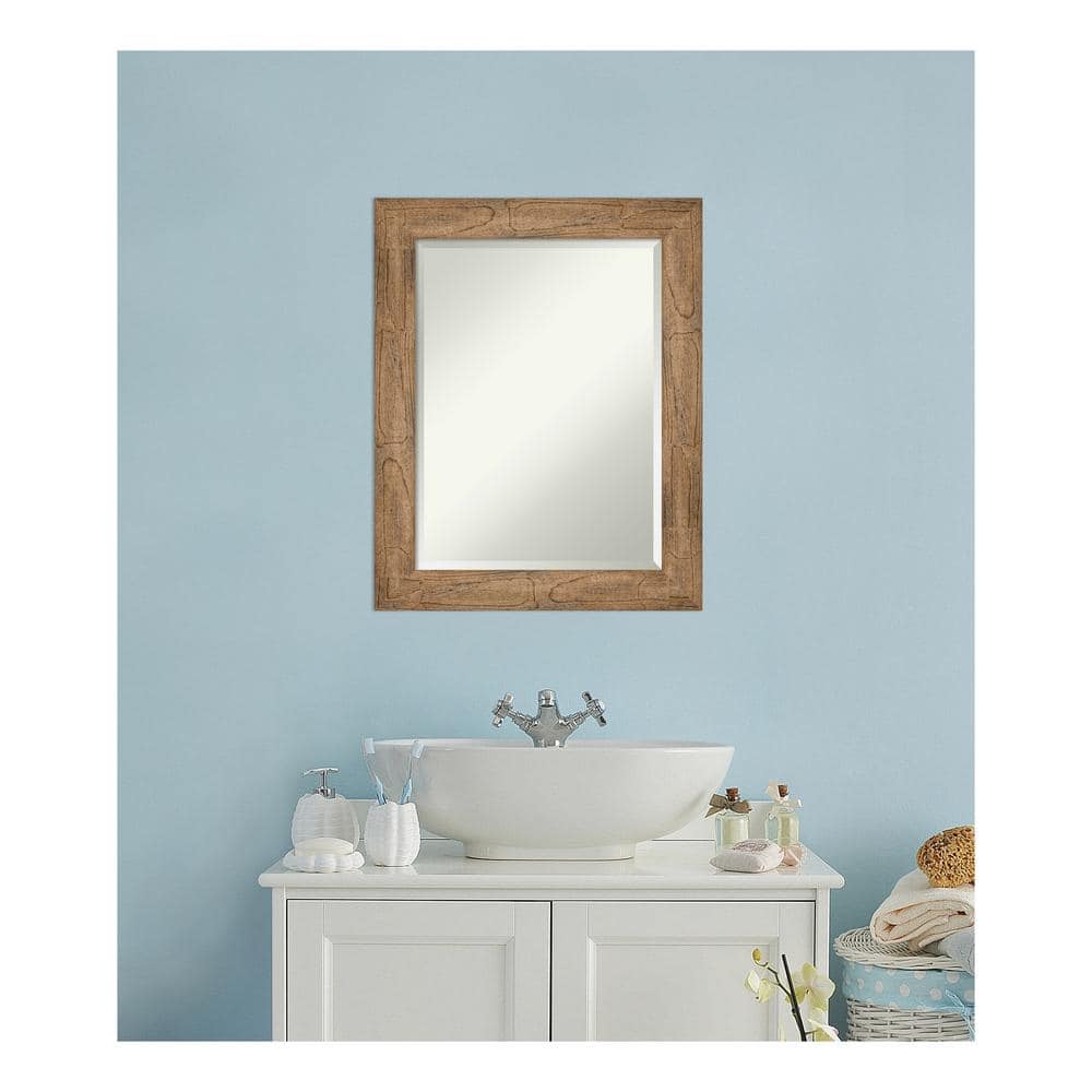 Owl Brown Beveled Wood Framed Bathroom Wall Mirror