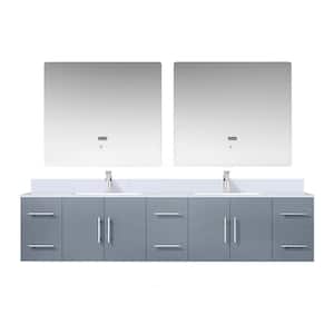 Geneva 84 in. W x 22 in. D Dark Grey Double Bath Vanity, White Quartz Top, Faucet Set, and 36 in. LED Mirrors