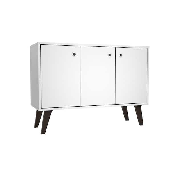 Manhattan Comfort Bromma Mid-Century Modern White Composite Wood 35.43 in. Sideboard with 3-Storage Shelves