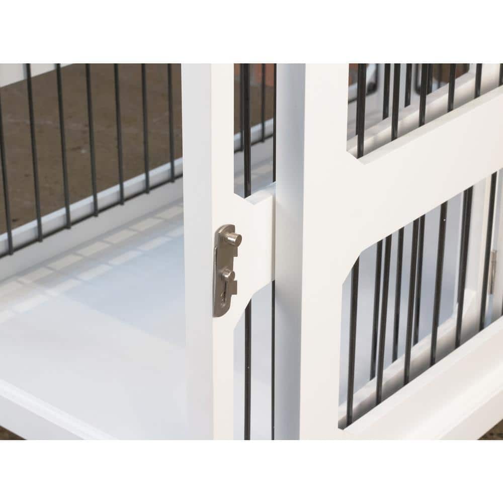 Modern White Slide-Aside Pet Crate & Side Table - Medium
