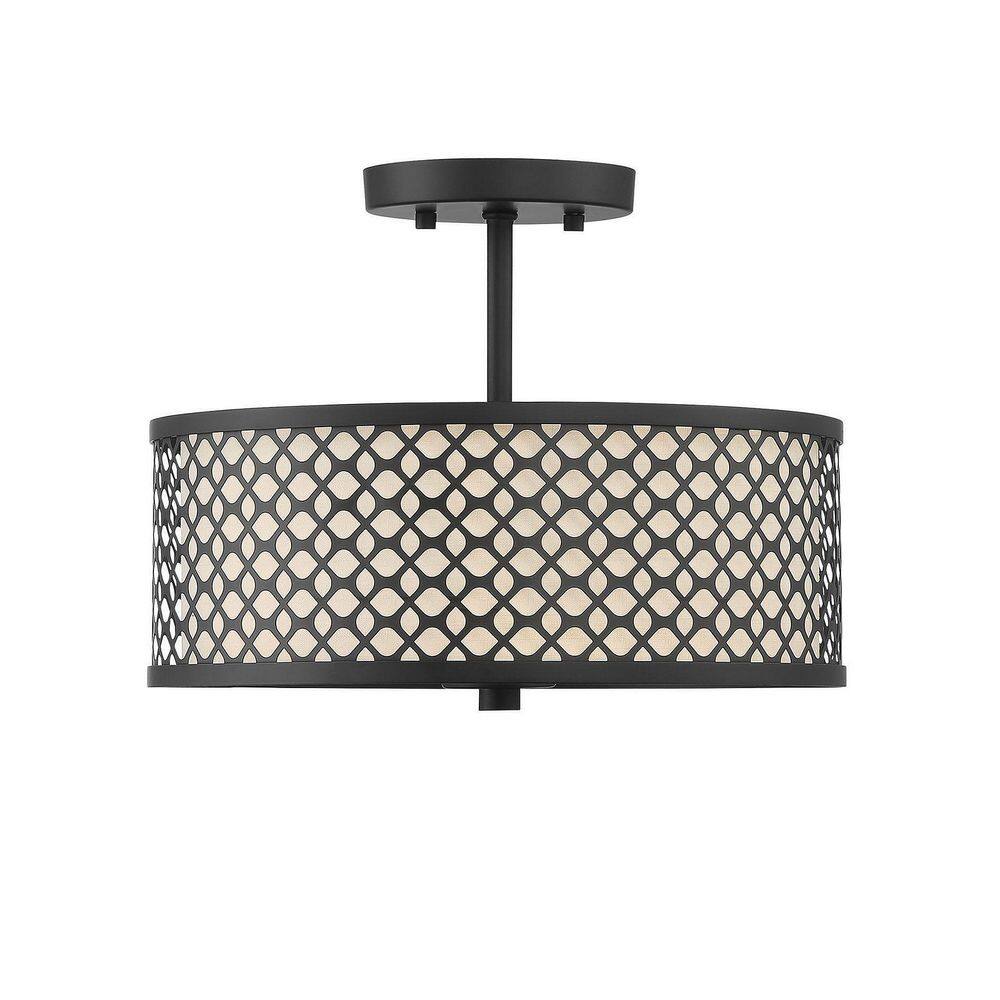 Matte Black Drum Semi-Flush Mount Ceiling Light with Glass Diffuser
