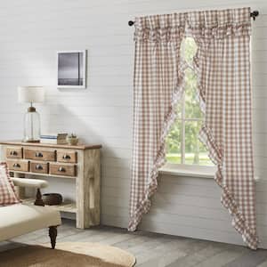 Annie Buffalo Check 36 in. W x 84 in. L Ruffled Light Filtering Rod Pocket Prairie Window Panel in Portabella White Pair