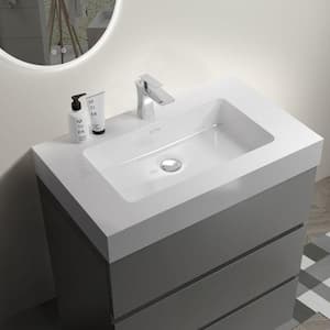 30 in. W x 18.1 in. D x 37 in. H Freestanding Bath Vanity in Space Grey with Single White Sink Solid Surface Top