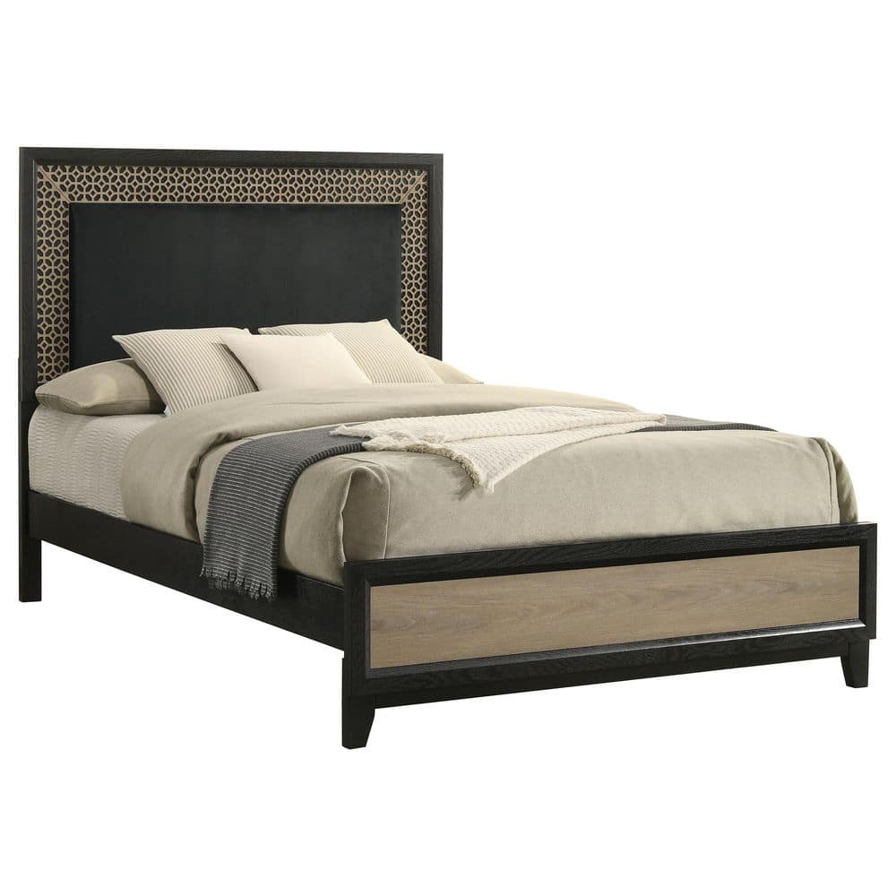 Modern White Queen Upholstered Bed with Gold Accents