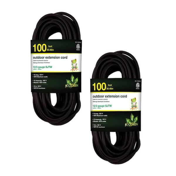GoGreen Power (G-14000BK-2) 100 ft. 12/3 Indoor Heavy Duty Extension Cord, Black, 2 PACK
