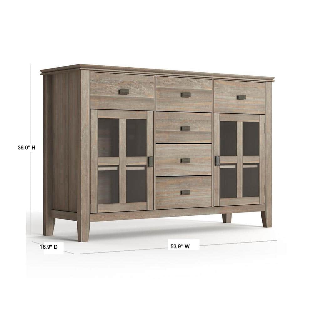 Distressed Gray Pine Sideboard Buffet with Antique Bronze Handles