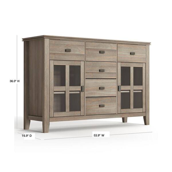 Simpli Home Artisan Distressed 54 In Grey Wide Contemporary Sideboard Buffet Credenza With Solid Wood Axchol012 Gr The Home Depot