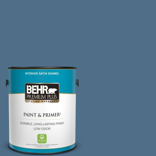 BEHR PREMIUM PLUS 1 gal. #570D-6 Neptune Blue Satin Enamel Low Odor Interior Paint & Primer