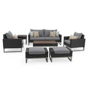 Milo Espresso 7-Piece Wicker Patio Deep Seating Conversation Set with Sunbrella Charcoal Grey Cushions