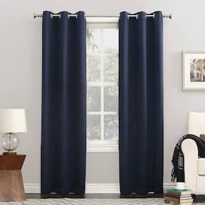 Navy Woven Thermal Blackout Curtain - 40 in. W x 63 in. L