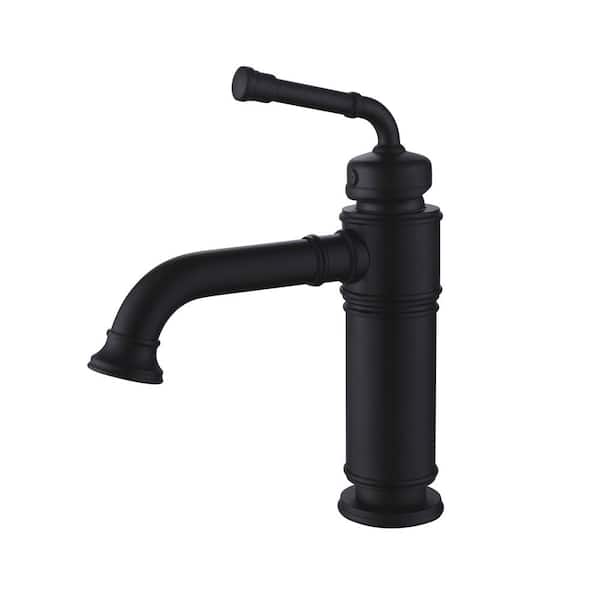 AIMADI Single Handle Single Hole Bathroom Faucet with Valve Deck Mounted Brass Bathroom Sink Faucets in Matte Black