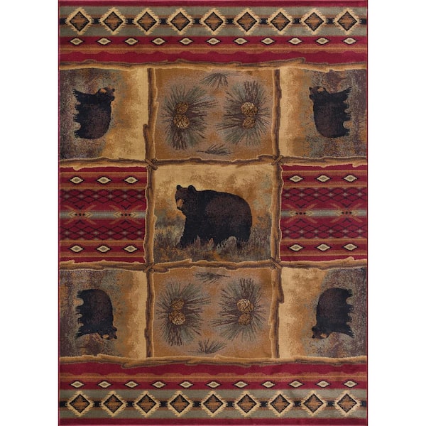Tayse Rugs Nature Red 5 ft. x 8 ft. Lodge Area Rug