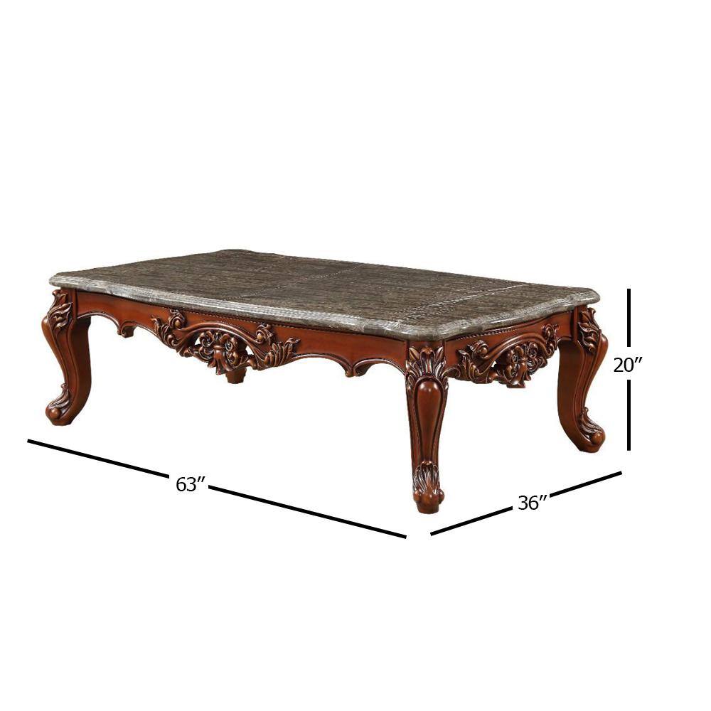 Eustoma Dark Brown Marble and Walnut Rectangular Coffee Table