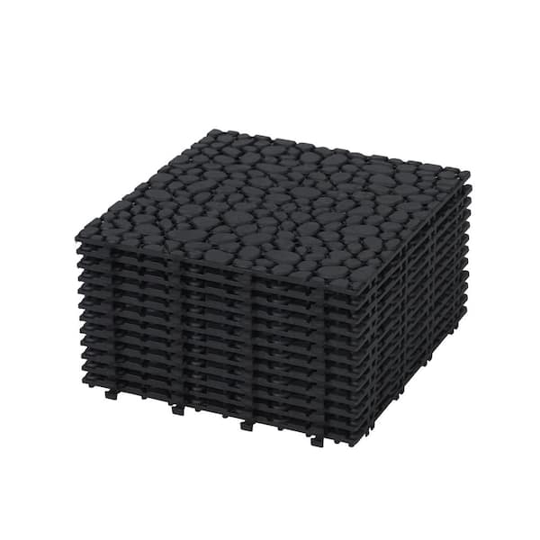 Amucolo 12 in. x 12 in. Waterproof Composite Interlocking Deck Tile in Black for Bathroom Shower Balcony Porch (Set of 12 Tiles)