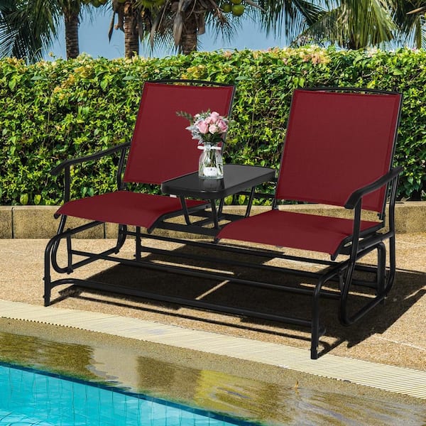 Costway 2-Person Wine Metal Outdoor Glider Chair Patio Double Loveseat Rocking