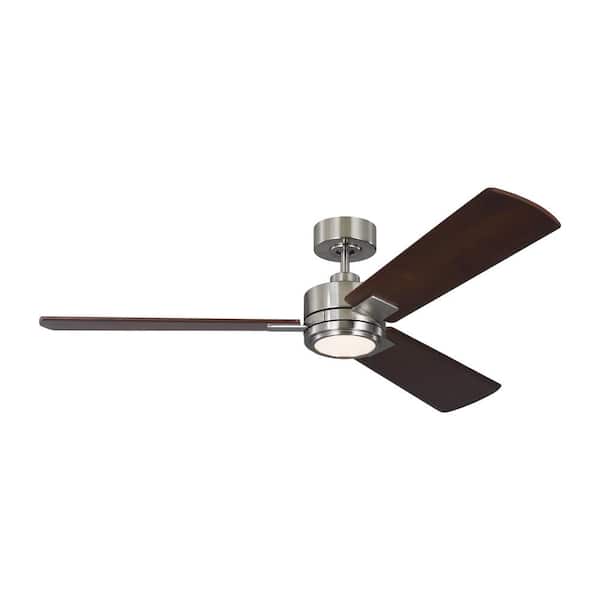 Generation Lighting Harris by Lauren Ralph Lauren 56 in. Smart Indoor/Outdoor Brushed Steel Ceiling Fan with LED-Light Kit and Remote