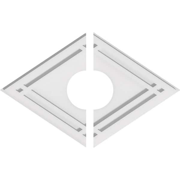 Ekena Millwork 22 in. x 14.62 in. x 1 in. Diamond Architectural Grade PVC Contemporary Ceiling Medallion (2-Piece)