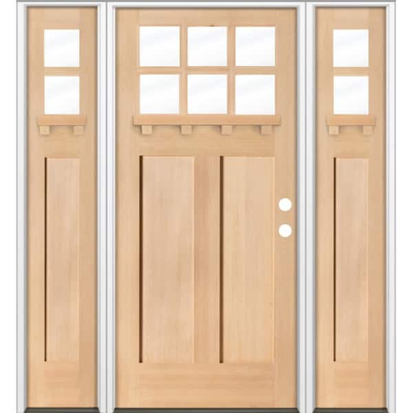 64 in. x 80 in. Craftsman 6-Lite Clear Glass Left Hand Unfinished Hemlock Wood Prehung Front Door w/ DSL and DS