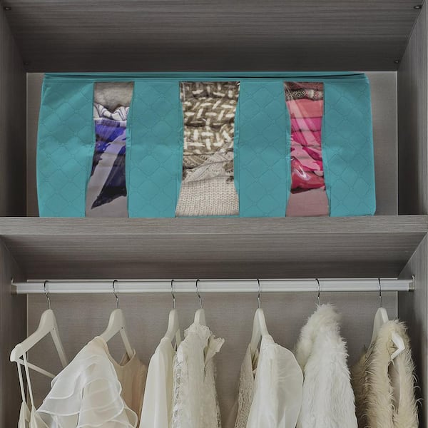 Storage Bag Organizers Aqua, 24" L X 13" W X 12" H, Fabric, 3 Sections, 2 Pack, Foldable, Clothes, Blankets Storage