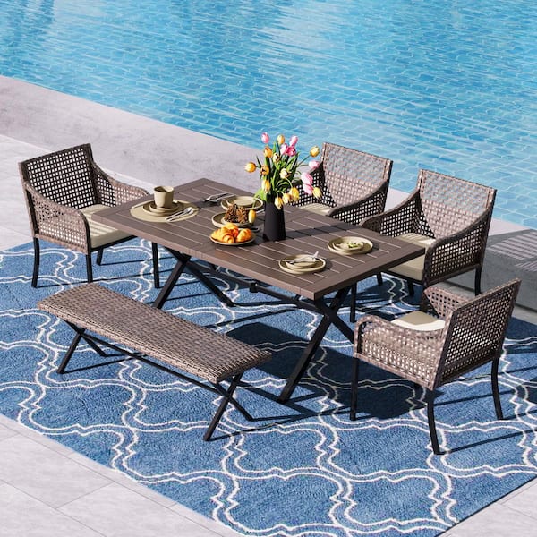 JOYSIDE Espresso Brown 6-Piece Hemlock Wood Table Outdoor Dining