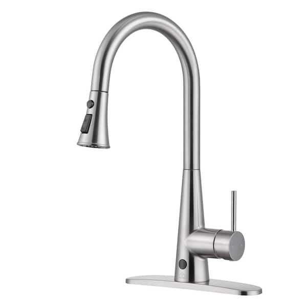 Boyel Living Stainless Steel Touchless Sensor Single Handle Pull Down Sprayer Kitchen Faucet in Brushed Nickel