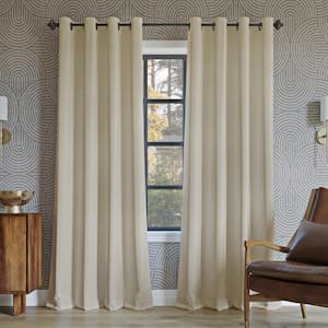 Oslo Theater Grade Cream Polyester 52 in. W x 63 in. L Grommet 100% Blackout Curtain (Single Panel)
