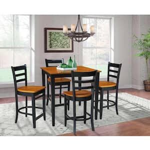 5 PC Set - Cherry / Black Solid Wood 36 in. Square Table with 4 Side Stools