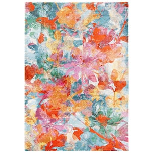 Lillian Blue/Orange 4 ft. x 6 ft. Abstract Floral Gradient Area Rug