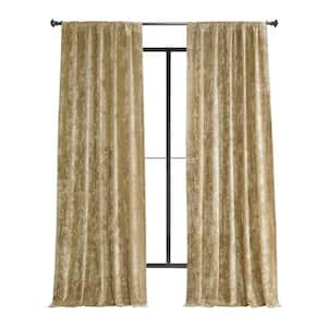 Gold Lush Crush Velvet 50 in. W x 108 in. L - Rod Pocket Room Darkening Curtains (Single Panel)