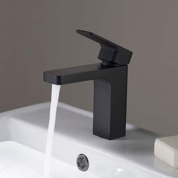 Single Handle Lever Handle Single Hole Bathroom Sink Faucet with Supply Lines and Pop-Up Drain in Matte Black