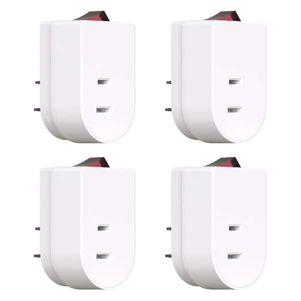 15 Amp 125-Volt 2 Prong Grounded Single Outlet Adapter Plug with Red Indicator On/Off Switch, White( 4-Pack)