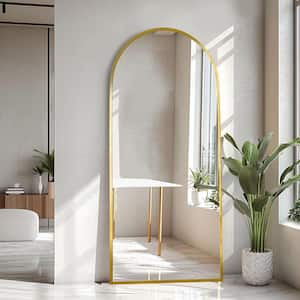 28 in. W. x 59 in. H Full Length Arched Free Standing Body Mirror, Metal Framed Wall Mirror, Large Floor Mirror in Gold