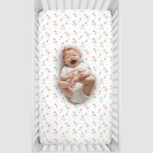 Girl Woodland Pink, Aqua, Grey and White Polyester Soft Fitted Crib Sheet