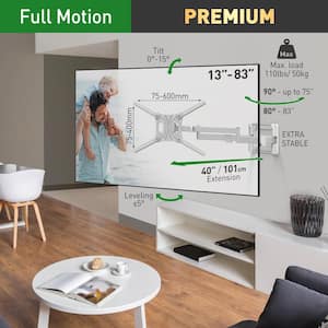 Barkan 13 in. - 80 in. Full Motion - 4 Movement Extra Long Dual Arm Flat/Curved TV Wall Mount White Extremely Extendable