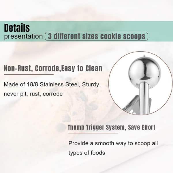 Numhew 3-Piece 18/8 Stainless Steel Cookie Scoop Set Multi-Colored