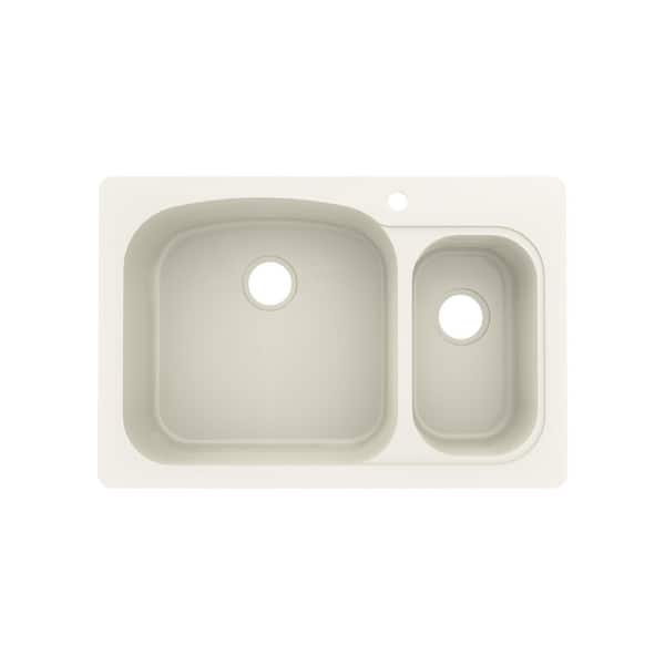 Drop-In/Undermount Solid Surface 33 in. 1-Hole 70/30 Double Bowl Kitchen Sink in Bone