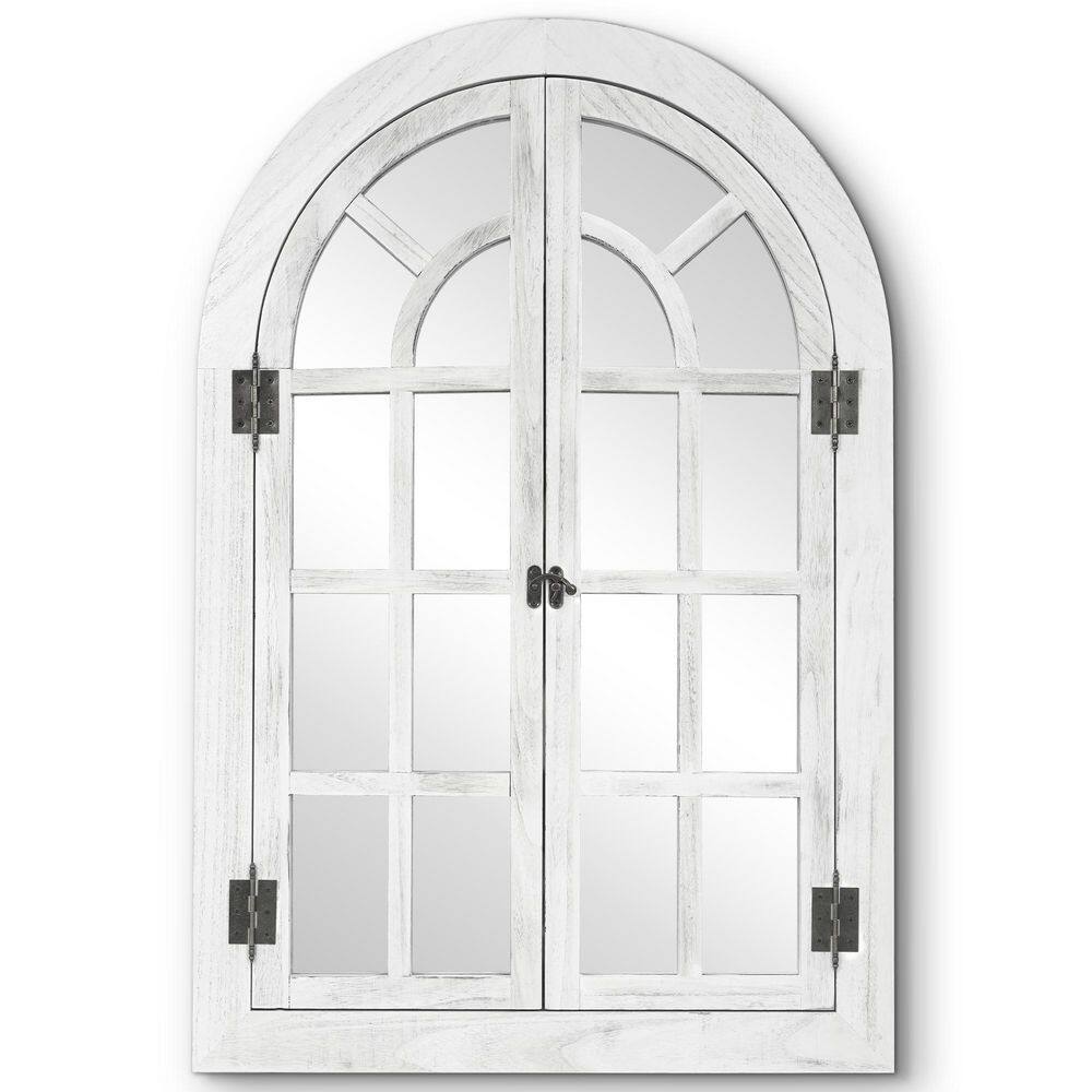 White 24 in. W x 36 in. H Solid Wood Arched Framed Windowpane Accent Mirror Wall Mirror price history on PriceWatchPro