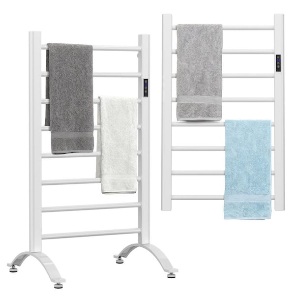 Electric Towel Warmer Standing Wall Mounted Heated Towel Rack 8-Bars Plug in White