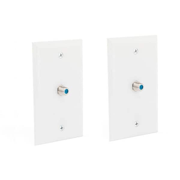 Commercial Electric 1 Gang Coaxial Wall Plate, White (2-Pack)