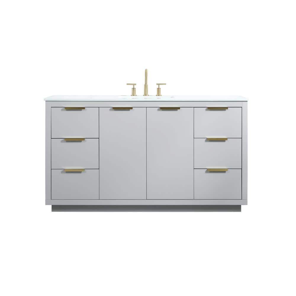 Simply Living 60 in. W x 22 in. D x 34 in. H Bath Vanity in Grey with Calac