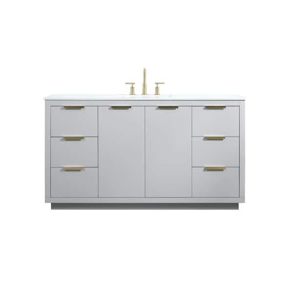 Unbranded Simply Living 60 in. W x 22 in. D x 34 in. H Bath Vanity in Grey with Calacatta White Engineered Marble Top