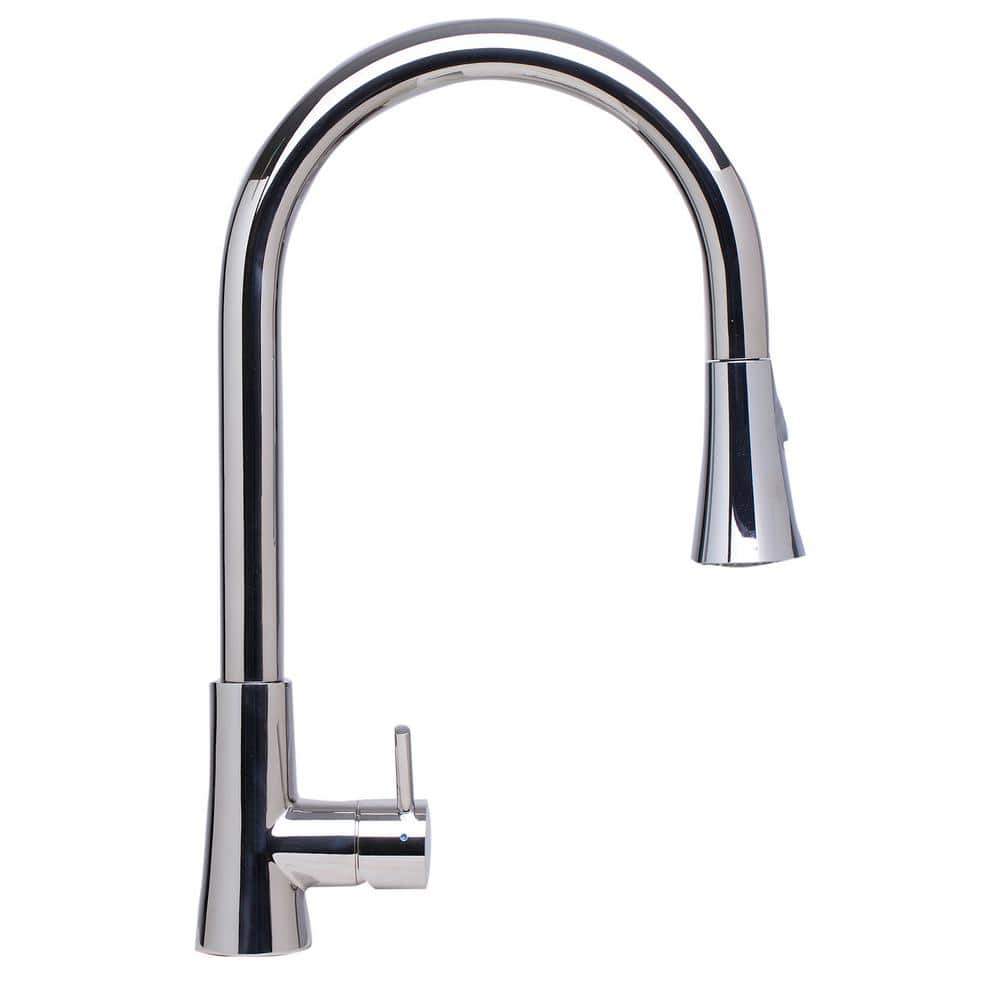 Polished Stainless Steel Pull-Down Kitchen Faucet with Spray