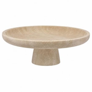 1 Piece 10.2 in. D Natural Travertine Fruit Bowl for Kitchen Counter, Large Decorative Bowl Pedestal for Home Decor