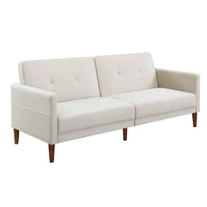 76 in. Slope Arm Velvet Straight Upholstered Modern Convertible Folding Futon Sofa Bed in Beige