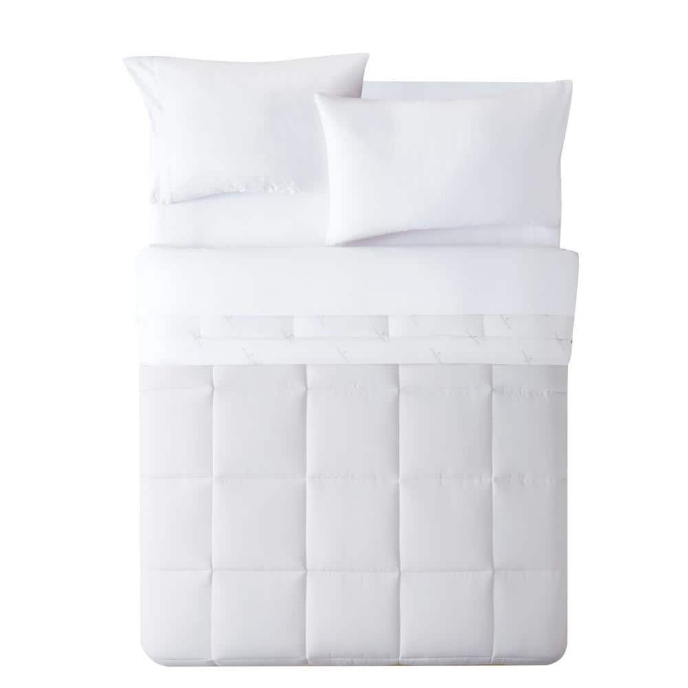 King White Reversible Microfiber Down Comforter Set